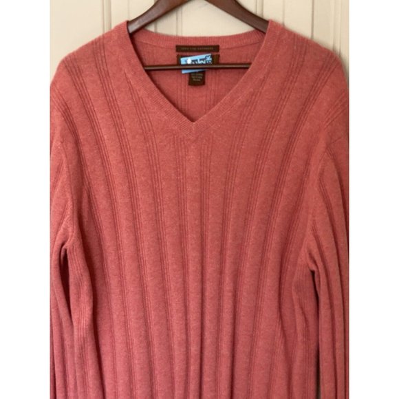 Tasso Elba Peach Coral Salmon Ribbed Cashmere Sweater Men's Size M Long Sleeve - Picture 3 of 5